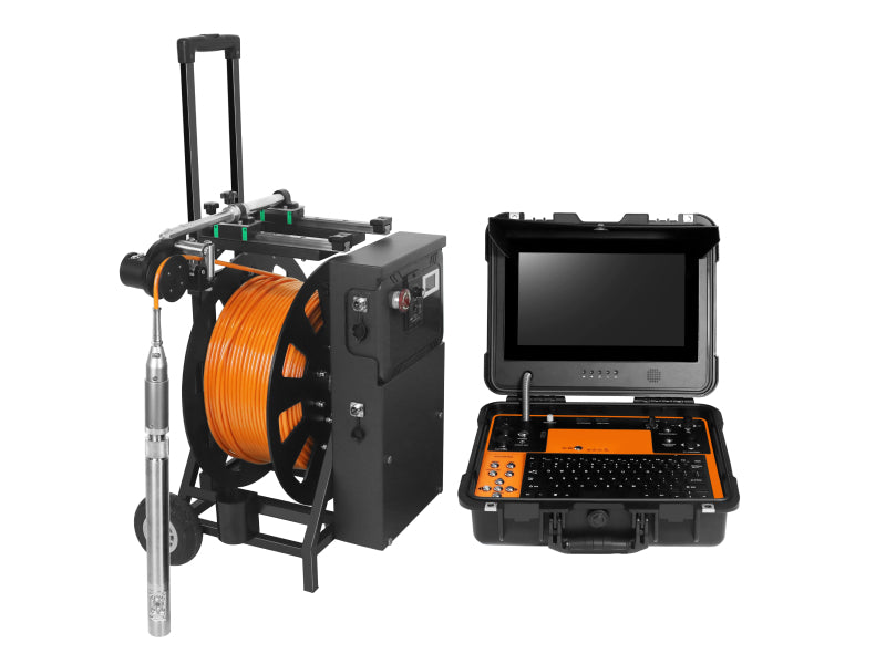 Vividia DV13-45LDP-M300 Underwater Borehole Well Inspection Camera System with 45mm Diameter Rotational Dual-View Camera and Motorized Reel