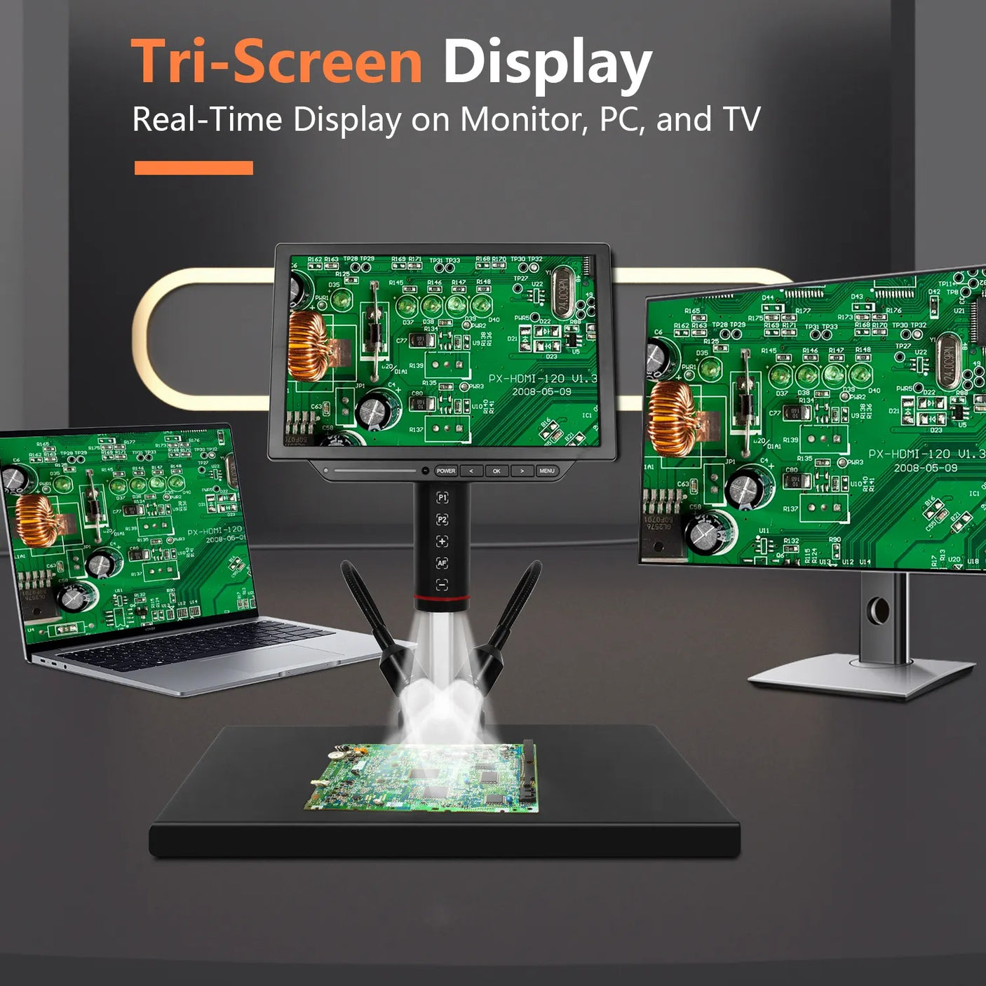 Vividia HM-1310AF HDMI/LCD/USB Digital Auto Focus Microscope with 10" LCD Screen 13MP Resolution 500x Magnification Flex Metal Stand