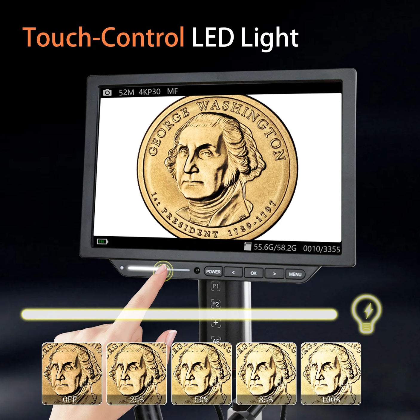 Vividia HM-1310AF HDMI/LCD/USB Digital Auto Focus Microscope with 10" LCD Screen 13MP Resolution 500x Magnification Flex Metal Stand