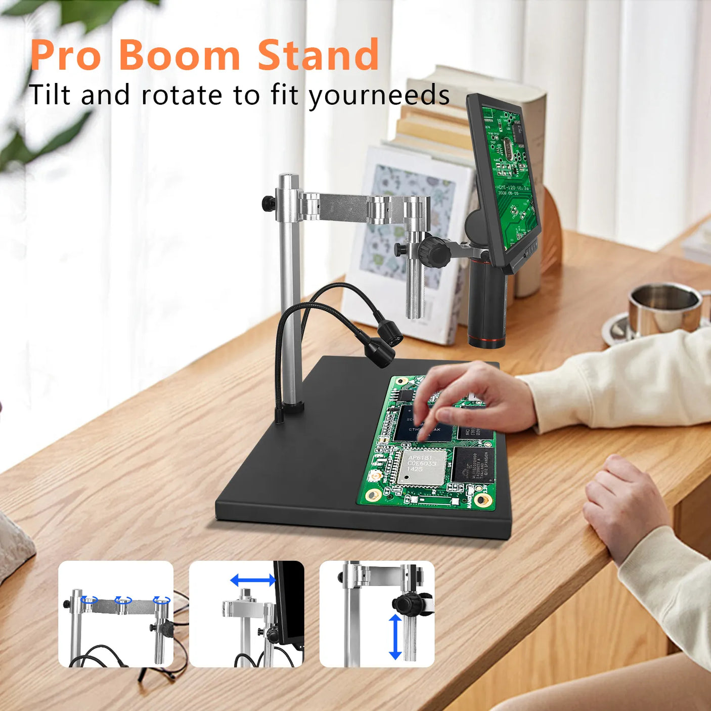 Vividia HM-1310AF HDMI/LCD/USB Digital Auto Focus Microscope with 10" LCD Screen 13MP Resolution 500x Magnification Flex Metal Stand