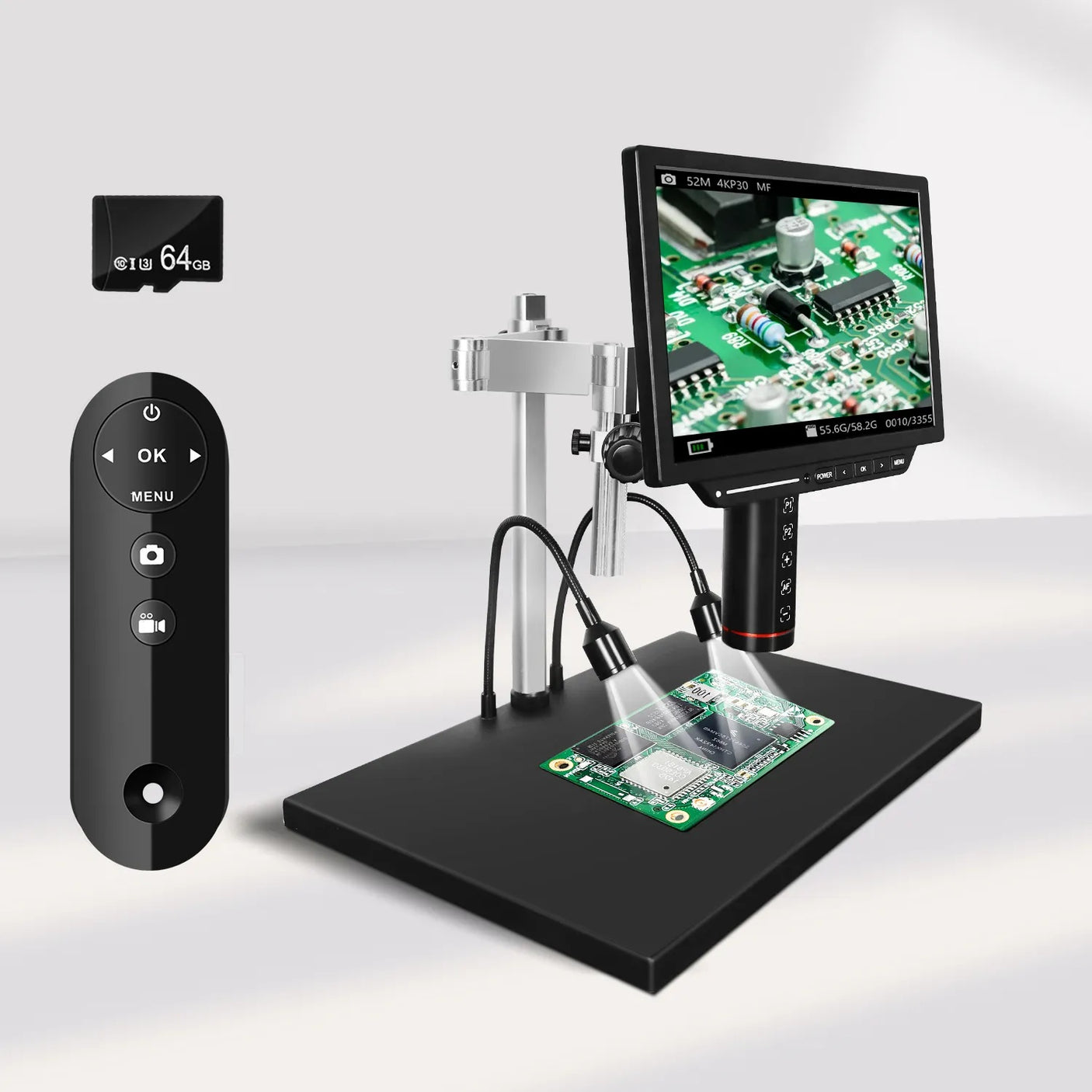 Vividia HM-1310AF HDMI/LCD/USB Digital Auto Focus Microscope with 10" LCD Screen 13MP Resolution 500x Magnification Flex Metal Stand