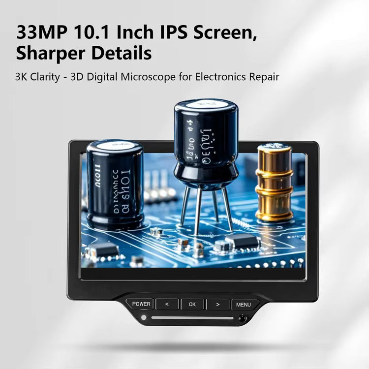 Vividia HM-4103D Digital Microscope with 10" 1080p LCD Screen, Manual Focus, 2D / 3D modes, 350x Magnification, 4MP Image Sensor, HDMI/USB Output