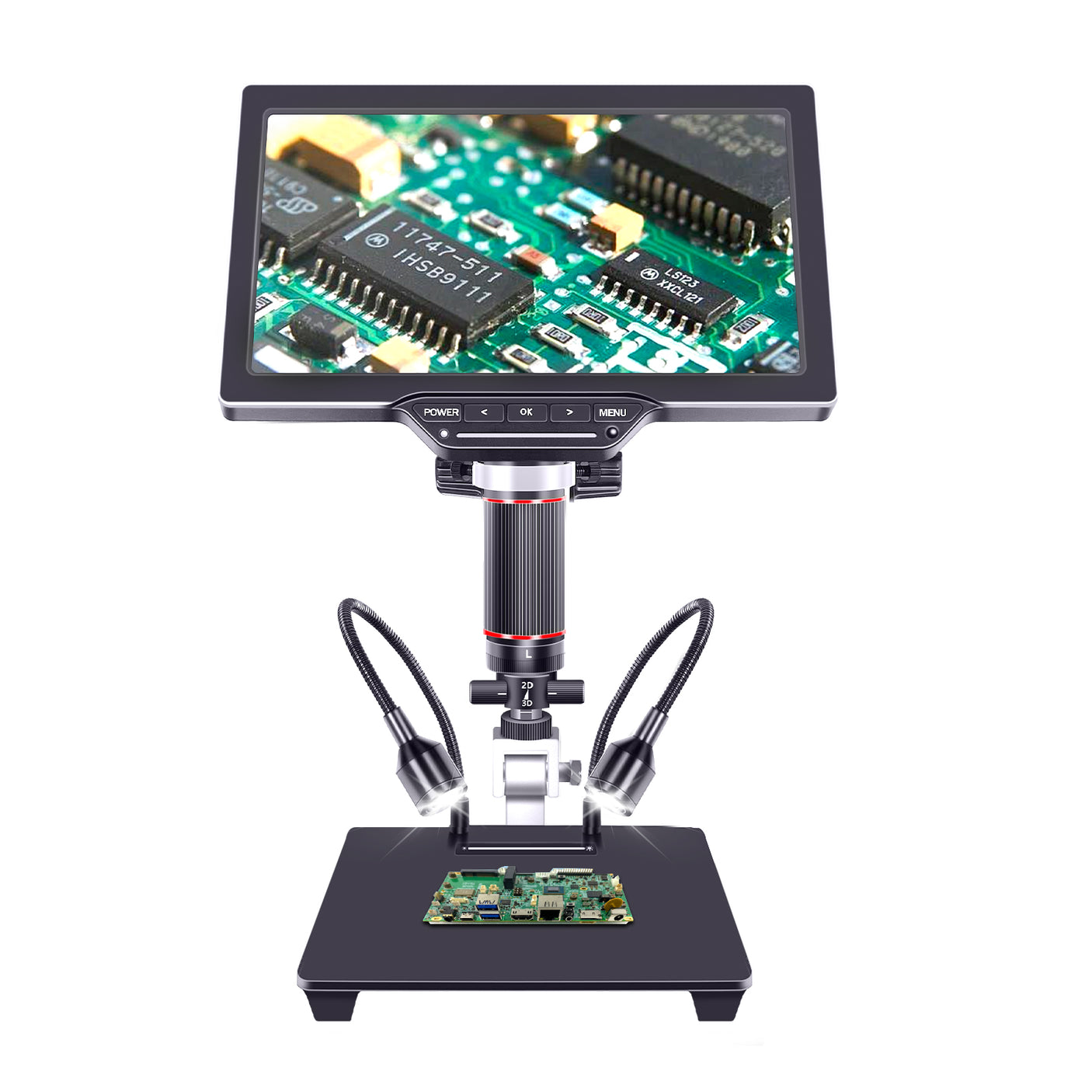 Vividia HM-4103D Digital Microscope with 10" 1080p LCD Screen, Manual Focus, 2D / 3D modes, 350x Magnification, 4MP Image Sensor, HDMI/USB Output