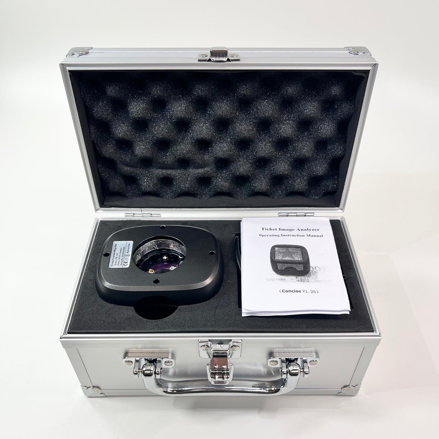 Vividia FM-130 Mini LCD Portable Forensic Document Examination Magnifier for Professional Examiners 5X to 60X Magnification 3" Screen with White/Blue/ IR/UVA/UVC/ Laser980nm Lighting 5MP Camera 4G Internal Memory Rechargeable Battery