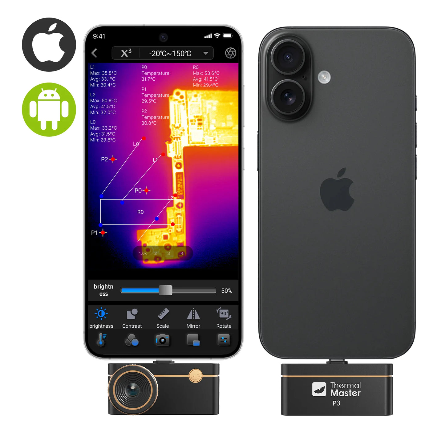 P3 Focusable Thermal Imager Camera X³IR™ Resolution 512x384 for iPhone iPad and Android Windows PC