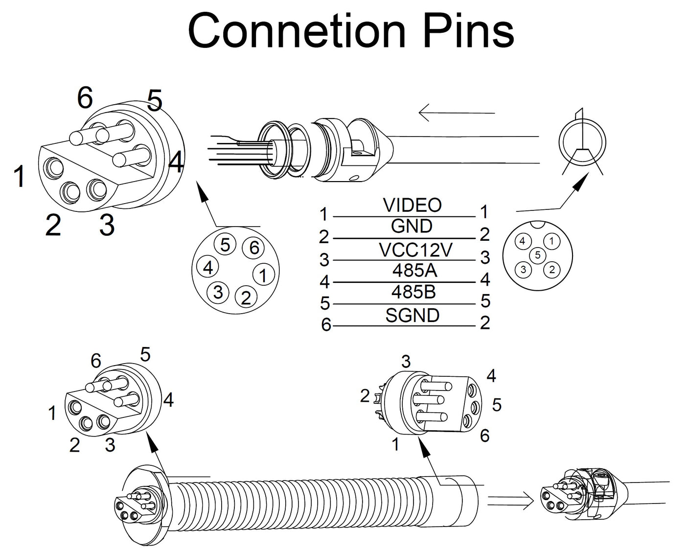 Reterminate Kit for Push-rod cable to camera connector for replacement of broken cable of VS-33PT50 Pan Tilt pipe camera
