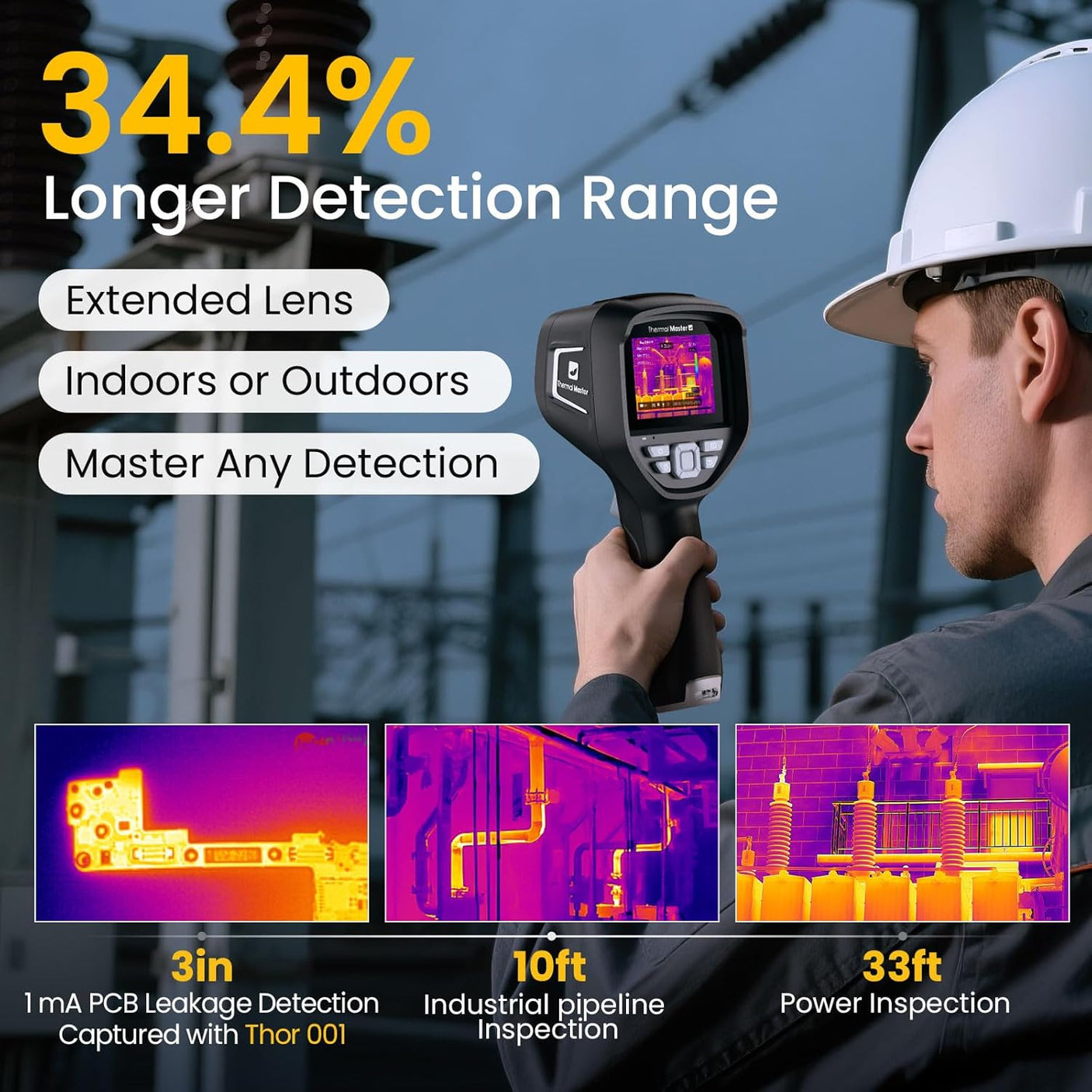 Handheld Thor Hammer Thermal Camera Th001 Th002 512×384 X³IR Resolution 640×480 3.5" IPS Screen Thermal Imager with Laser, -4℉to 1022℉, 60Hz