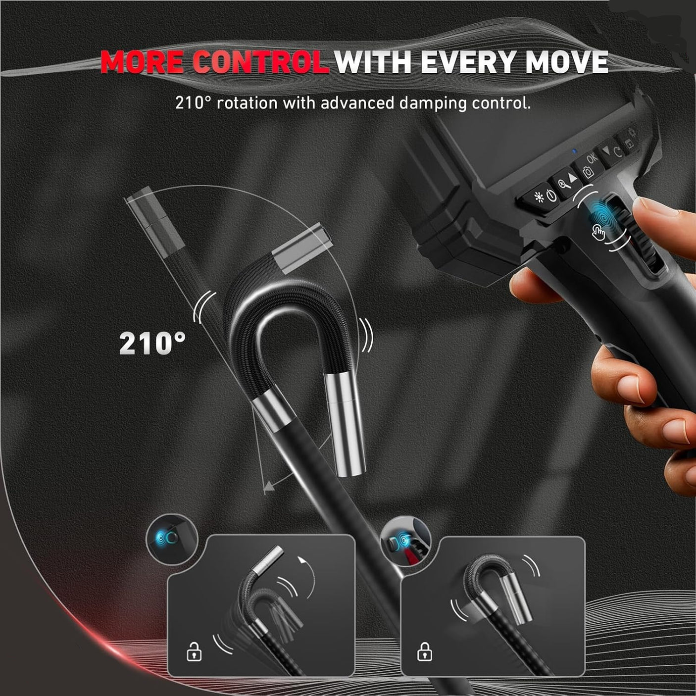 Vividia VA-5550A Two-Way Articulating Borescope 5.5mm/0.22in Slim Probe 5" Industrial Borescope Inspection Camera