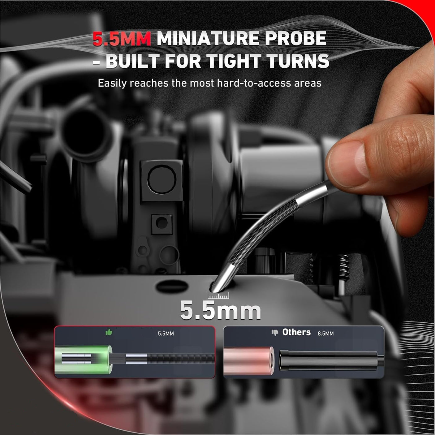 Vividia VA-5550A Two-Way Articulating Borescope 5.5mm/0.22in Slim Probe 5" Industrial Borescope Inspection Camera