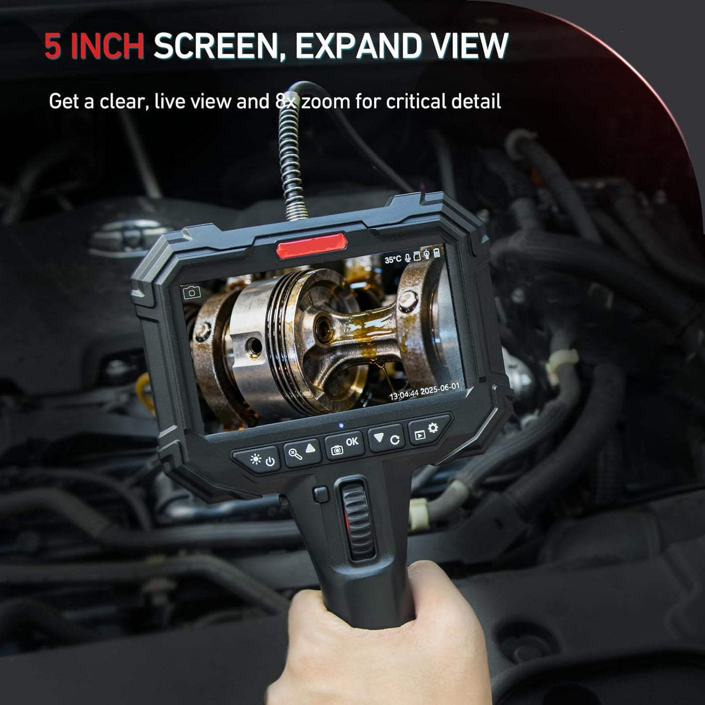 Vividia VA-5550A Two-Way Articulating Borescope 5.5mm/0.22in Slim Probe 5" Industrial Borescope Inspection Camera