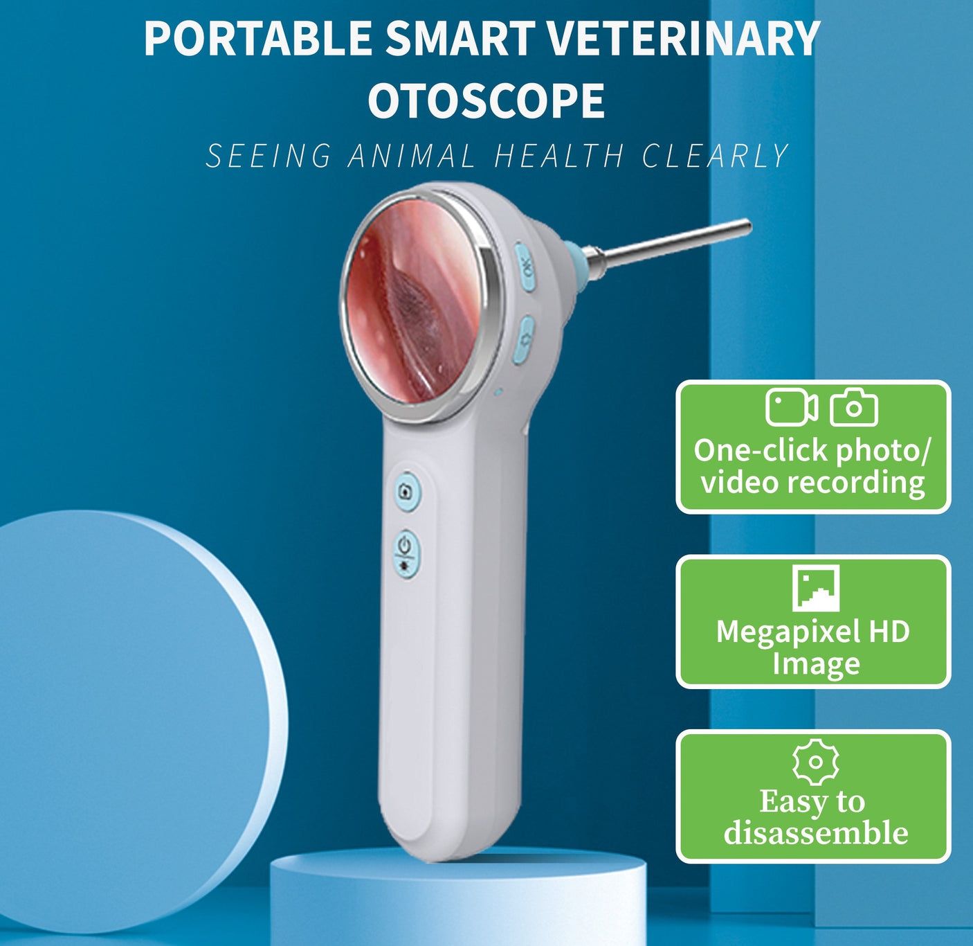 Vividia VO-102 LCD/USB/WiFi Wireless Handheld Veterinary HD Otoscope with 1.85" LCD Monitor USB Output WiFi Wireless for Android iOS Windows