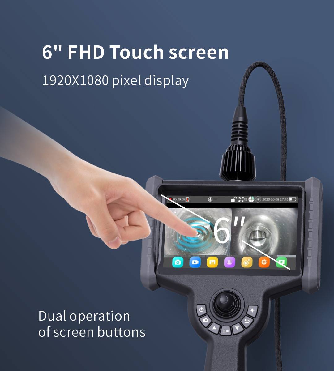 Vividia VP-2830S Flexible 2.8mm / 0.11" Diameter 3 Meter / 10ft Long Joystick Articulaiton Video Borescope Videoscope Inspection Side-View Camera with 6" Touchscreen LCD Monitor