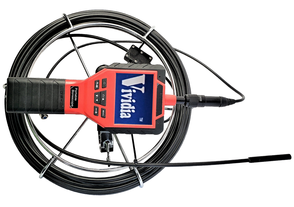 Vividia VS-320 Sewer Drain Pipe and Wall Inspection Camera Borescope System with Detachable 3.5" LCD Monitor 8.5mm Diameter 20 Meter Long Cable Camera