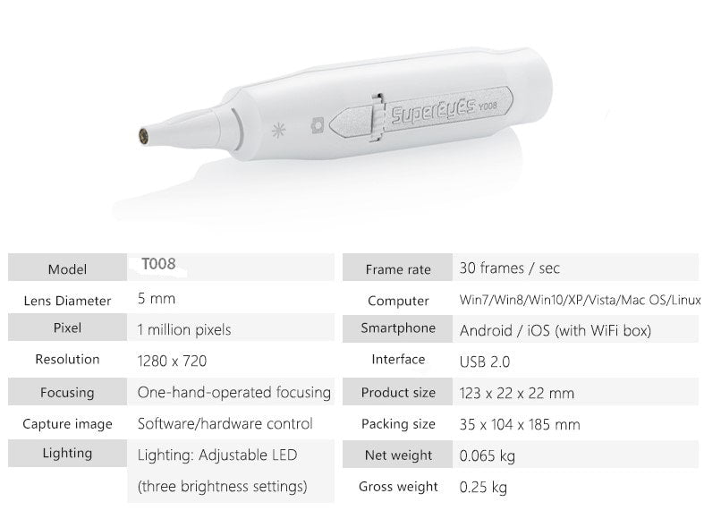 Vividia T008 USB Manual Focus Digital Video Otoscope for iPhone iPad Android PC and Mac