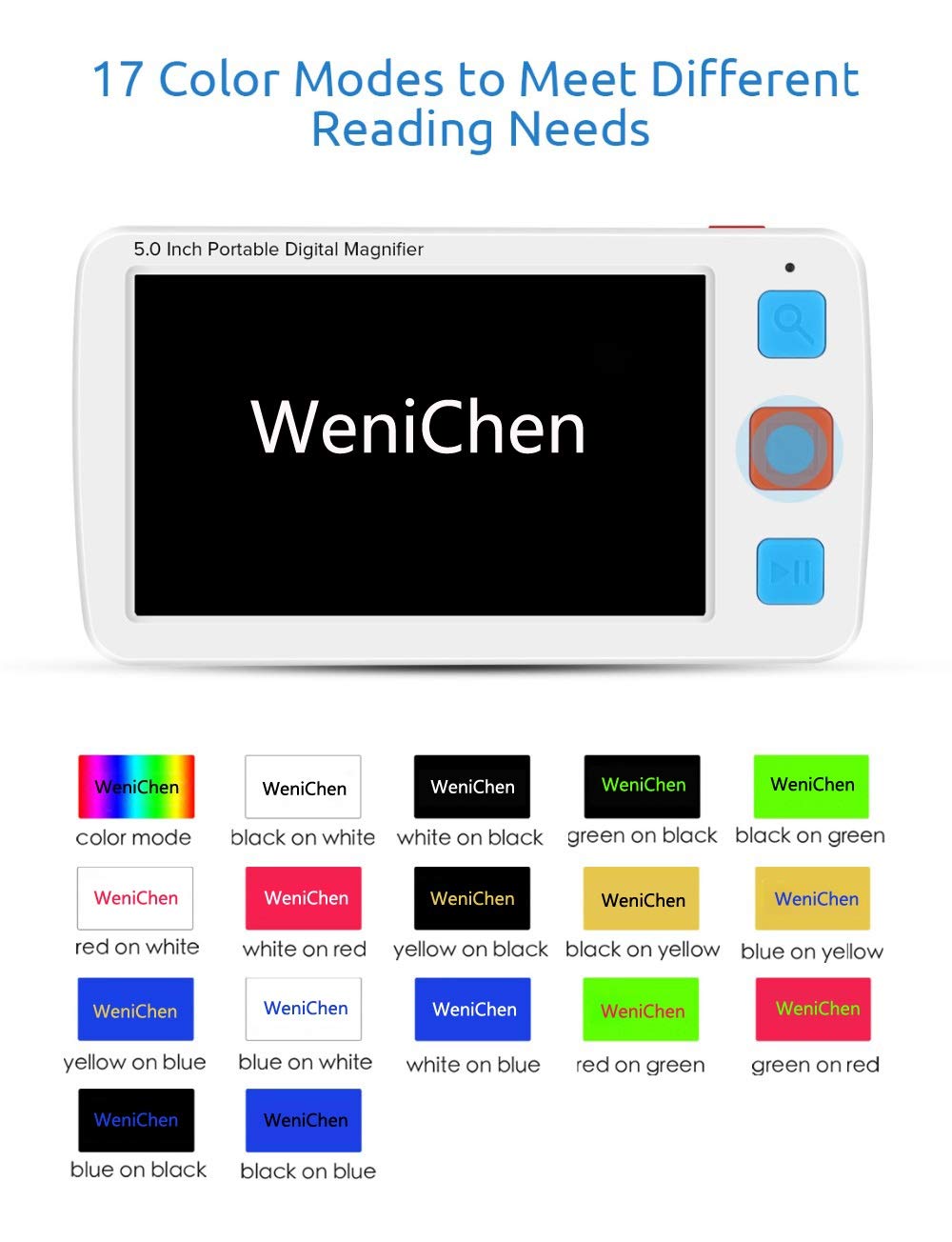 ViSee LVM-530 Portable Electronic Video Magnifier Reading Aide for Low Vision with 5.0 Inch Monitor and 17 Color Modes
