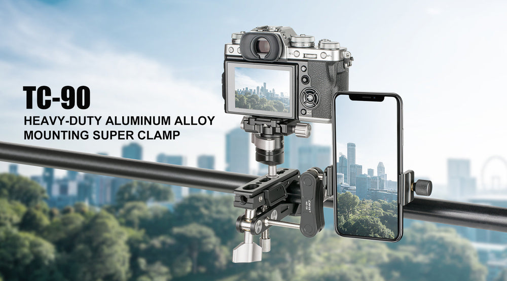 Vividia C-90 Heavy Duty Clamp Mount Photography Bracket Aluminum Alloy with 1/4 Inch Screw 1/4 & 3/8 Inch Thread for Video Monitor LED Light Microphone DSLR Camera