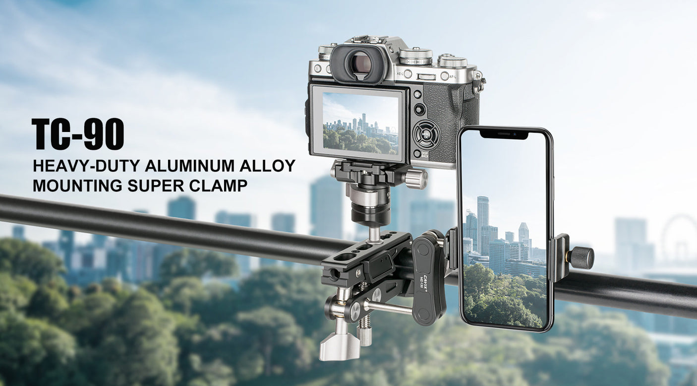 Vividia C-90 Heavy Duty Clamp Mount Photography Bracket Aluminum Alloy with 1/4 Inch Screw 1/4 & 3/8 Inch Thread for Video Monitor LED Light Microphone DSLR Camera