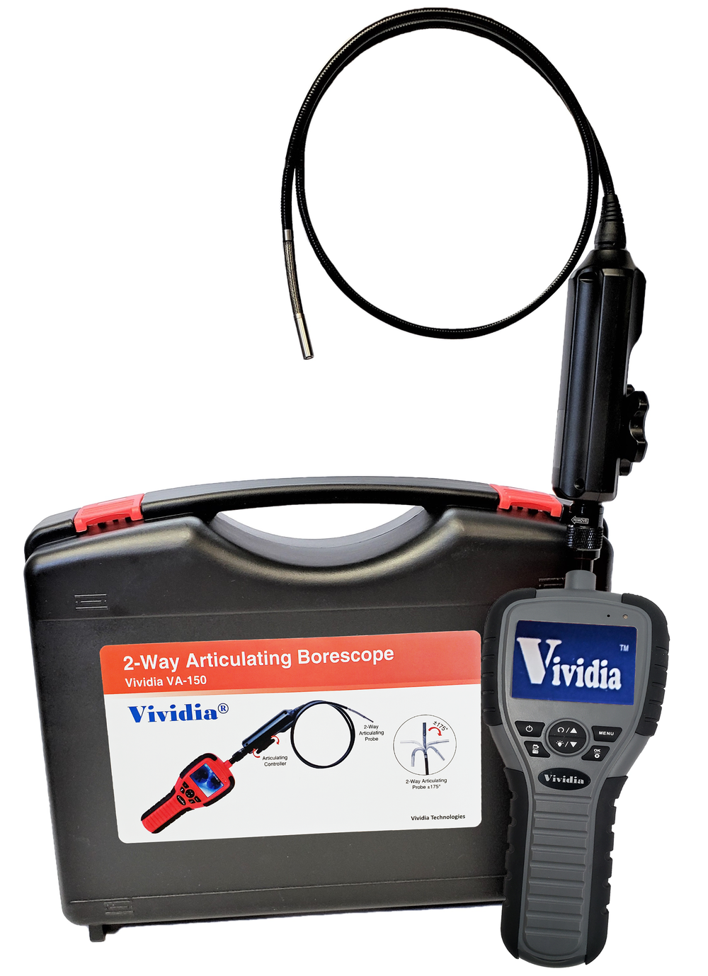 Vividia VA-150G Two-Way Articulating Borescope Videoscope Inspection Camera with 6.0mm Diameter 80cm Long Probe and 2.7" LCD Monitor 640x480 Resolution Gray Colored Monitor