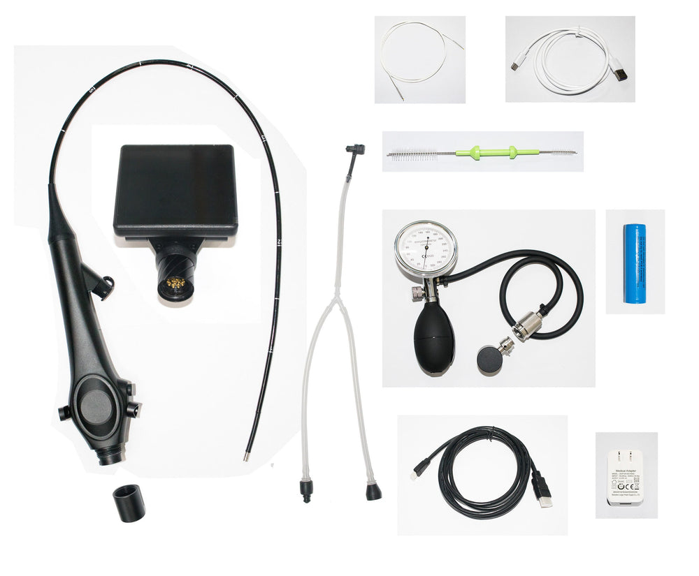 Vividia Y-4860 Veterinary Handheld Portable Video Endoscope with 2-Way Articulation 4.8mm Diameter Probe 600mm Long Insertion Tube 2.2mm Working Channel and 4 Inch Touch Screen Monitor