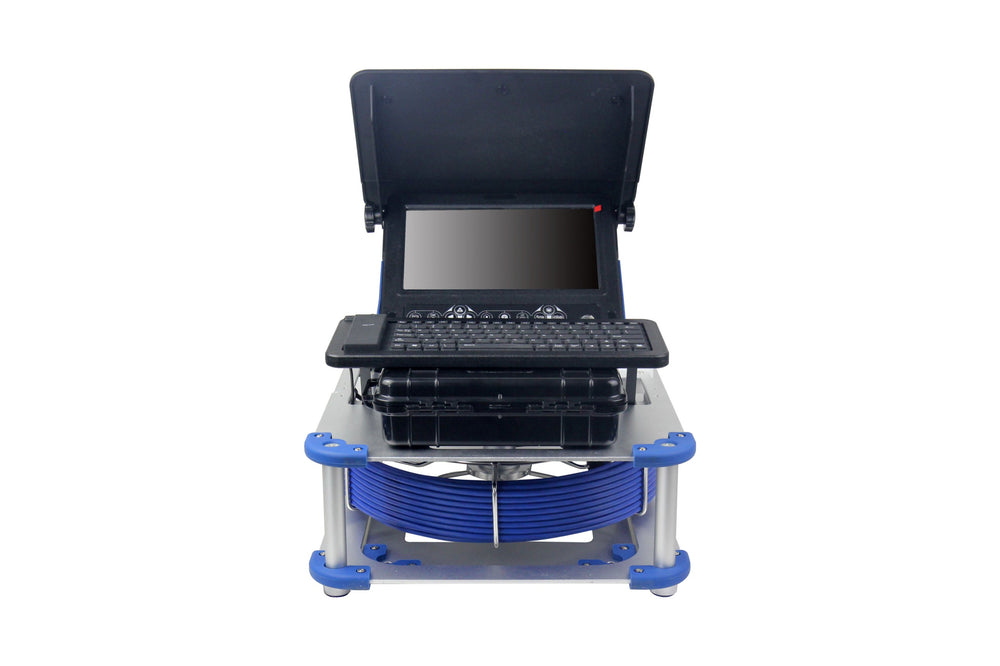 Vividia VS-82330 All-in-One HD Compact Pipe Sewer Drain Tube Video Inspection Camera with 10.1" Portable Screen 6.3mm Diameter 30m Long Push-Rod Cable and 23mm (0.91") Diameter 720P Camera Self-Leveling 512Hz Sonde Meter Counter