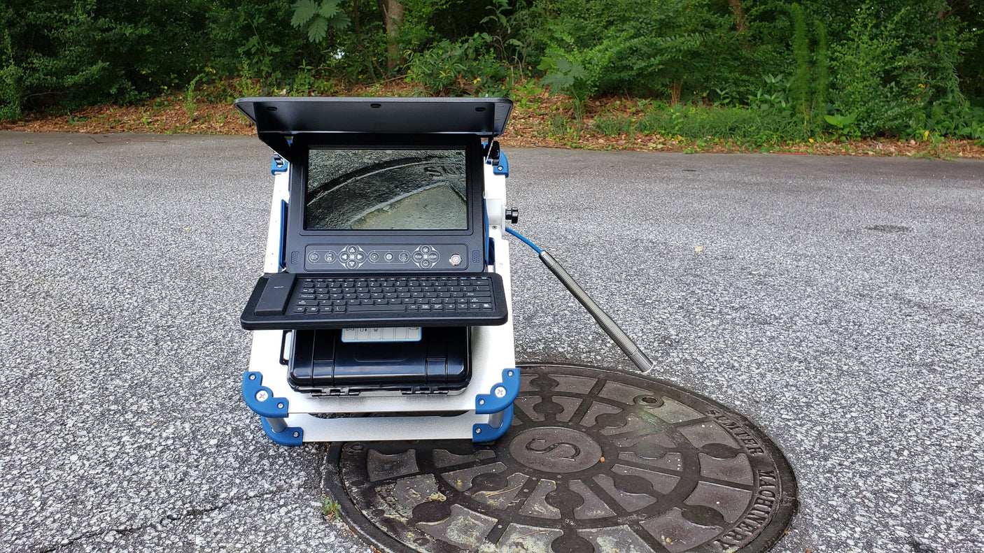 Vividia VS-82330 All-in-One HD Compact Pipe Sewer Drain Tube Video Inspection Camera with 10.1" Portable Screen 6.3mm Diameter 30m Long Push-Rod Cable and 23mm (0.91") Diameter 720P Camera Self-Leveling 512Hz Sonde Meter Counter