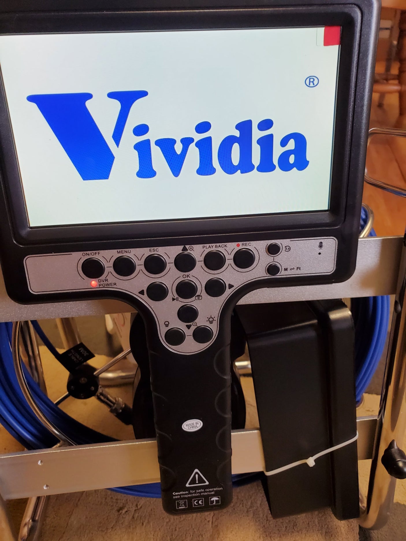 Vividia VS-10730 All-in-One Pipe Sewer Drain Tube Video Inspection Camera with 7" Portable Screen mm Diameter 30m Long Push-Rod Cable and 7mm Diameter Camera
