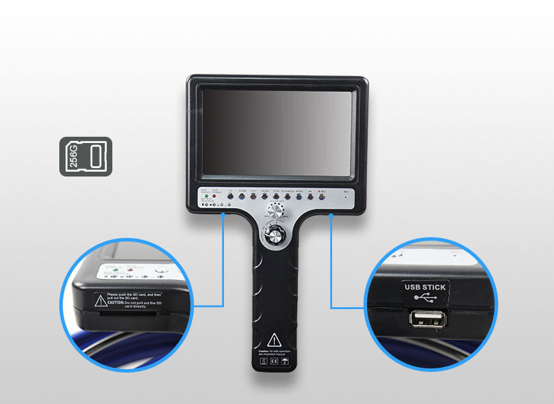 Vividia VS-34080 All-in-One Pipe Sewer Drain Tube Video Inspection Camera with 7" Portable Screen mm Diameter 262ft (80m) Long Push-Rod Cable and 40mm Diameter Self-Leveling Camera With Built-In 512Hz Transmitter