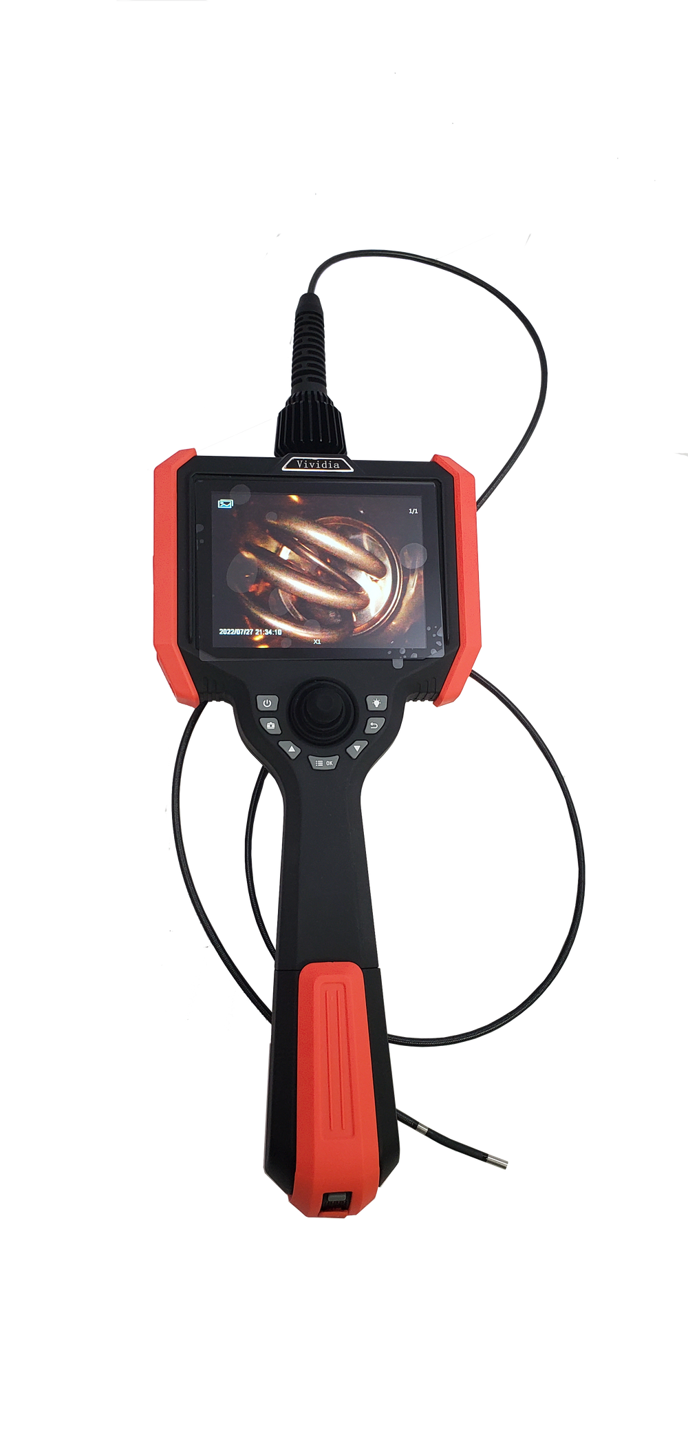 Vividia VK-6020 VK-6030 VK-6060 Joystick 360 Degree Articulating Video Borescope with 6mm Diameter 2 or 3 or 6 Meter Long Probe and 5" LCD Monitor