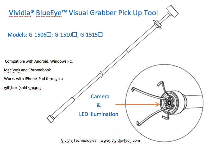Vividia BlueEye G-1510 15mm Diameter 1m Long Flexible HD Camera Grabber Borescope Pickup Retrieval Tool