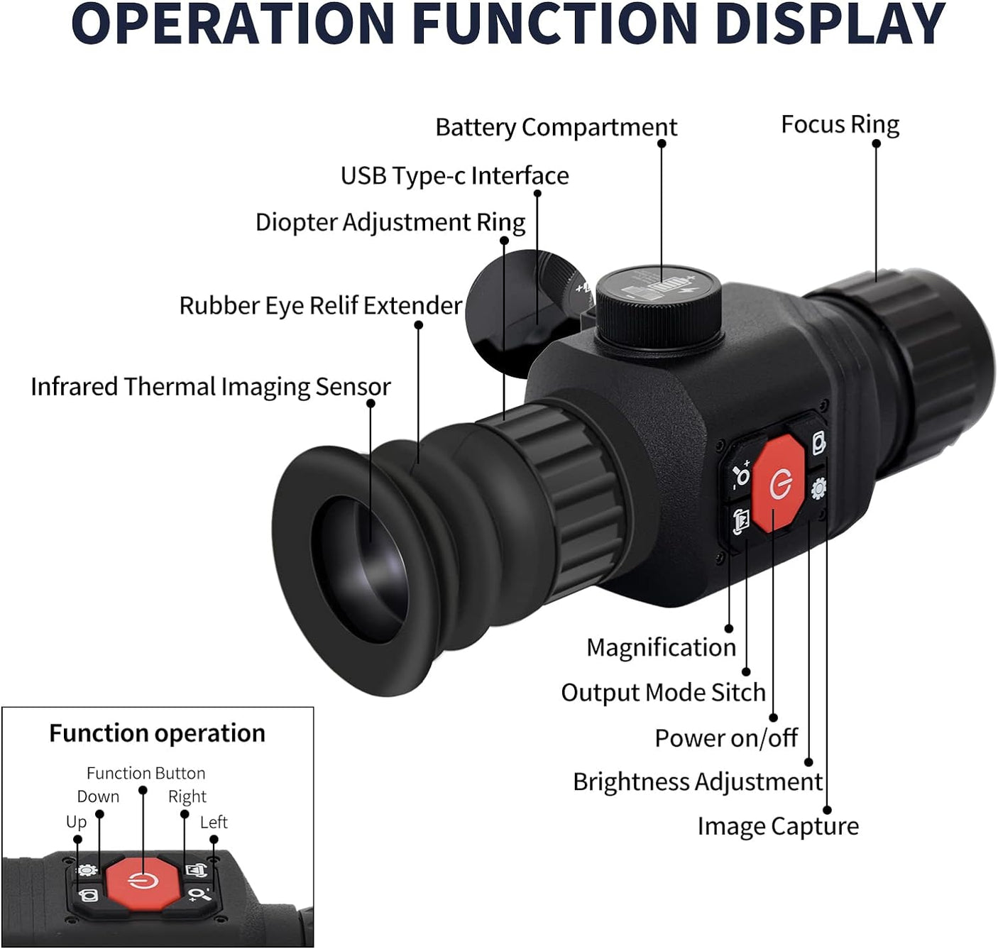 Vividia TC8 Series Riflescope Thermal Monocular Night Vision Imager Outdoor Hunting Scope 25mm, 35mm, 54mm, 75mm 384x288 Resolution
