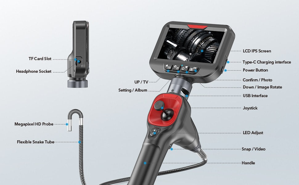 Vividia ME-610A ME-410A Flexible Joystick Articulation Video Borescope 6mm or 4mm Diameter 5" Monitor