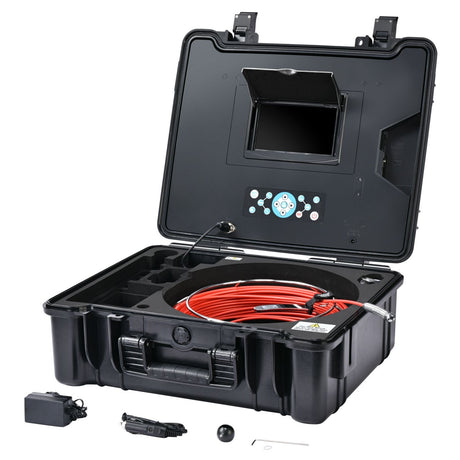 Vividia VS-719A All-in-One Pipe Sewer Drain Tube Video Inspection Camera 7" Screen 4.8mm Diameter 40m Long Push-Rod Cable and 14mm Diameter Camera 512Hz Sonde