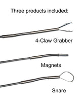 Vividia PK-03 Deluxe Mechanics Slim Grabber Retrieval Pickup Tools Kit Bundle: Magnet, 4-Claw Grabber and Snare