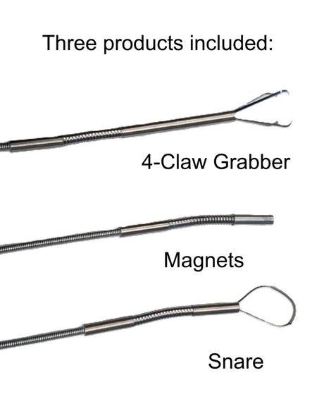 Vividia PK-03 Deluxe Mechanics Slim Grabber Retrieval Pickup Tools Kit Bundle: Magnet, 4-Claw Grabber and Snare