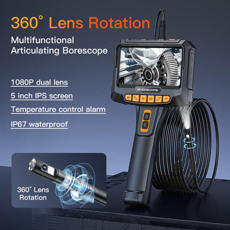 Vividia BD-8050R Dual Camera Rotational Head Borescope with 8mm / 0.32" Probe 5 Meter / 16ft Long and 4.5" LCD Monitor
