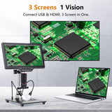 Vividia HM-4103D Digital Microscope with 10" 1080p LCD Screen, Manual Focus, 2D / 3D modes, 350x Magnification, 4MP Image Sensor, HDMI/USB Output