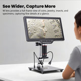 Vividia HM-4103D Digital Microscope with 10" 1080p LCD Screen, Manual Focus, 2D / 3D modes, 350x Magnification, 4MP Image Sensor, HDMI/USB Output