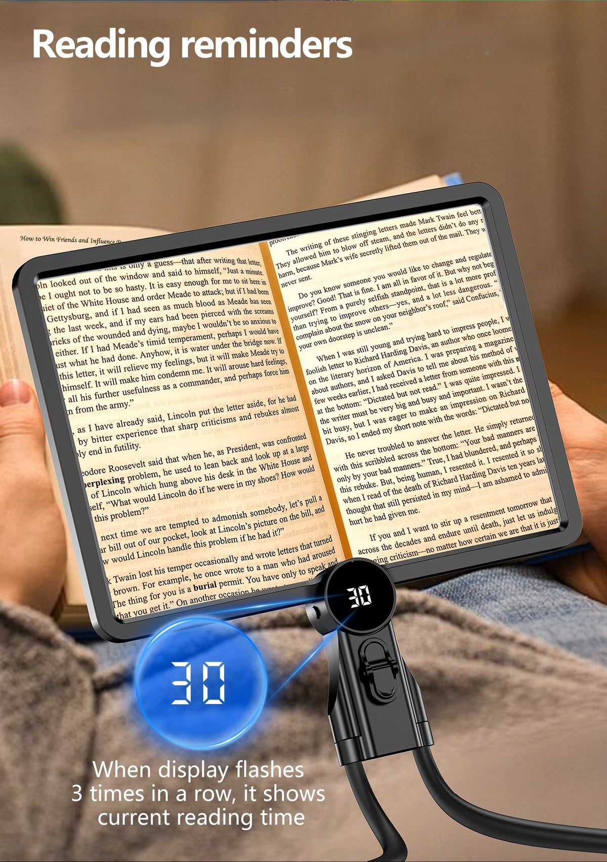 ViSee LM-170R LED Lighted Magnifier 2x to 5x Gooseneck Support Rectangular Lens Handsfree