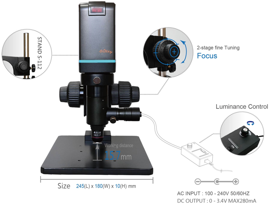 Digi Microscope Vitiny Remote Control ViTiny UM20-GN08 DiGi HDMI and USB3.0 Autofocus Coaxial Measurement Me ...