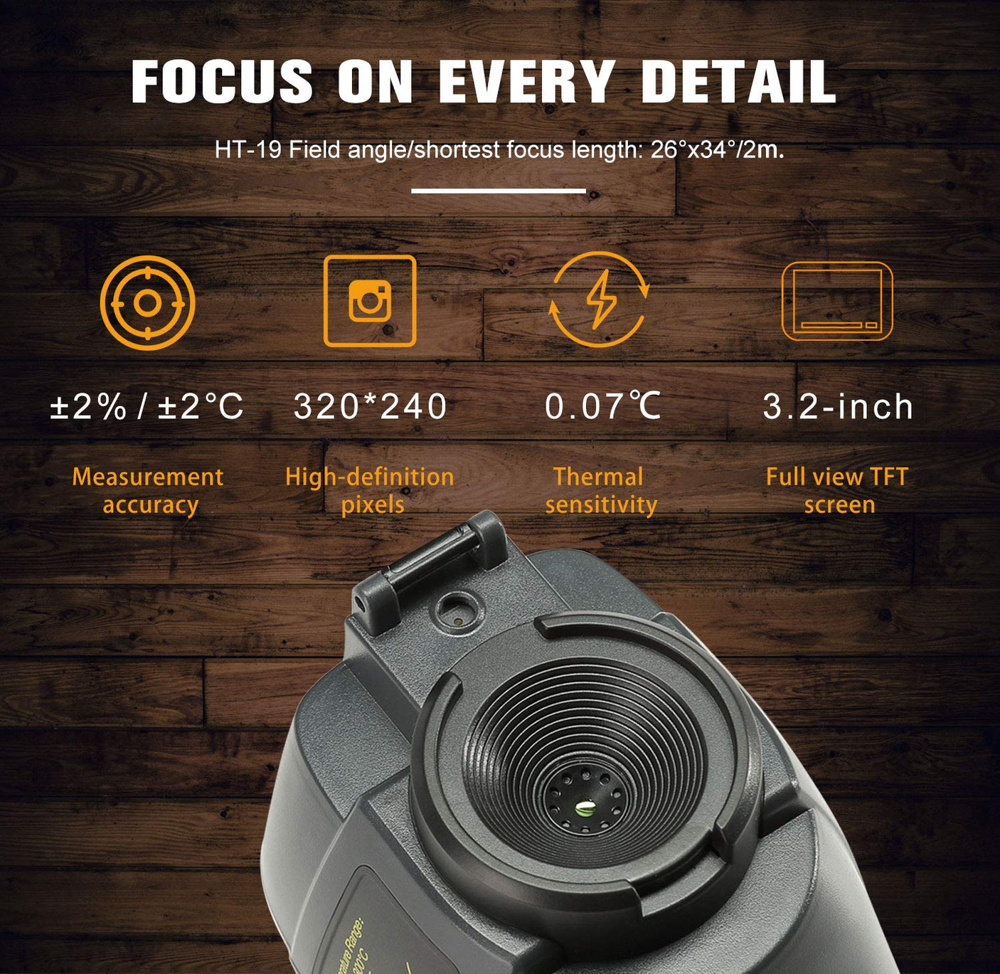 Vividia HT-19 IR Infrared Thermal Imaging Camera Resolution 256x192 with 3.2" Color Display Screen Temperature Range -4~572°F