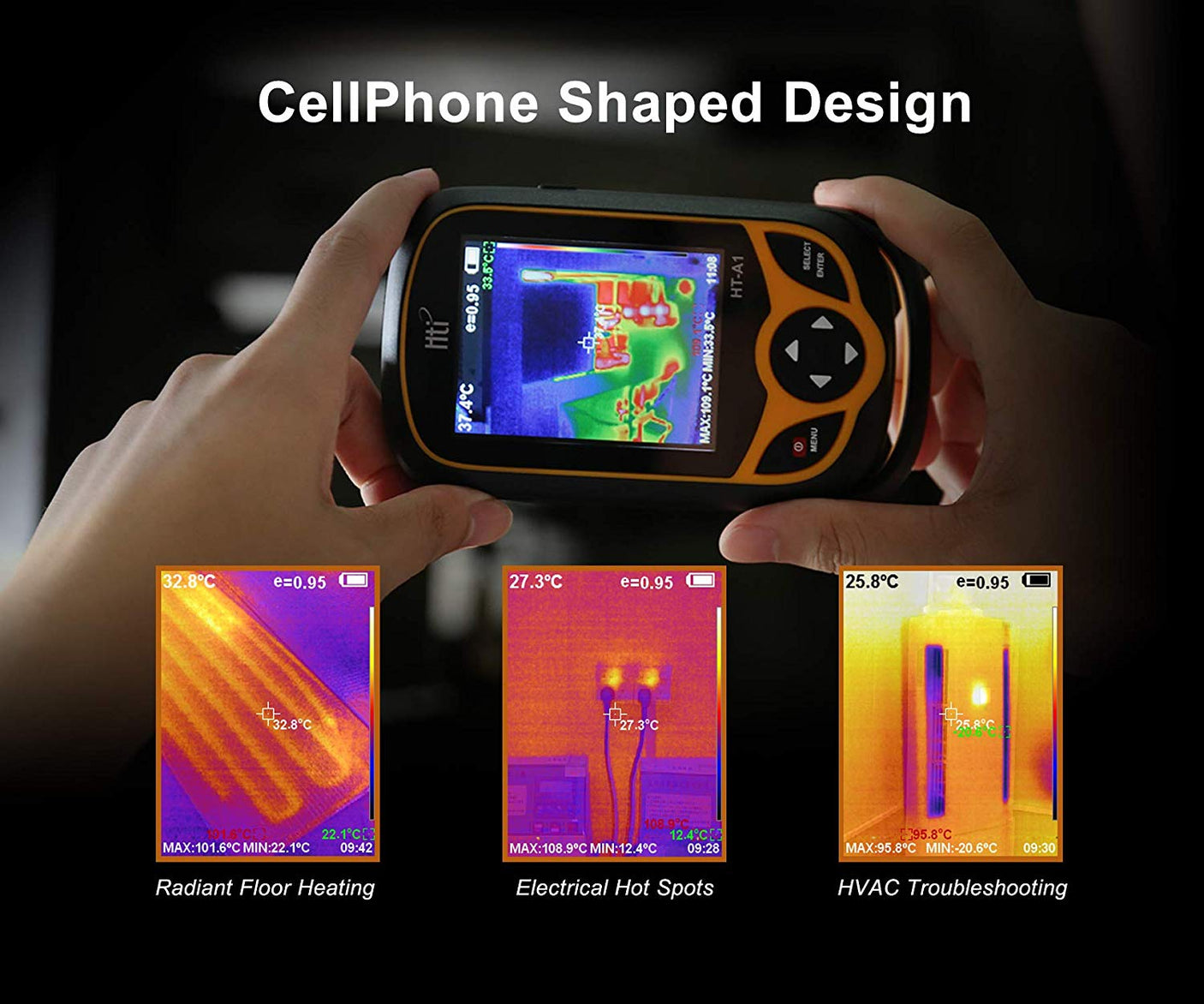 Vividia HT-A1 IR Infrared Thermal Imaging Camera Resolution 220x160 with 3.2" Color Display Screen Temperature Range -4~572°F Pocket Size