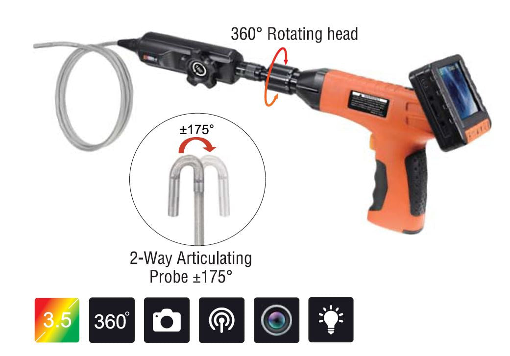 Vividia VA-250 Two-Way Articulating Borescope Videoscope Inspection Camera with 6.0mm Diameter 1 Meter Probe and 3.5" LCD Wireless Monitor
