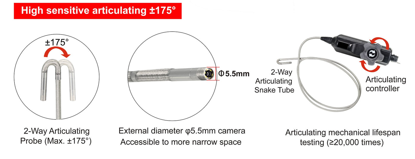 Vividia VA-250 Two-Way Articulating Borescope Videoscope Inspection Camera with 6.0mm Diameter 1 Meter Probe and 3.5" LCD Wireless Monitor