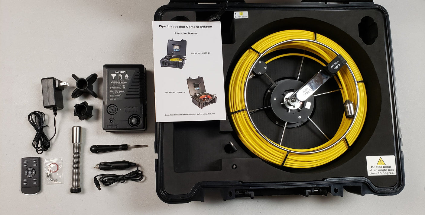 Vividia VS-719 All-in-One Pipe Sewer Drain Tube Video Inspection Camera with 7" Portable Screen 5.2mm Diameter 40m Long Push-Rod Cable and 23mm Diameter Camera and On-Screen Meter Counter
