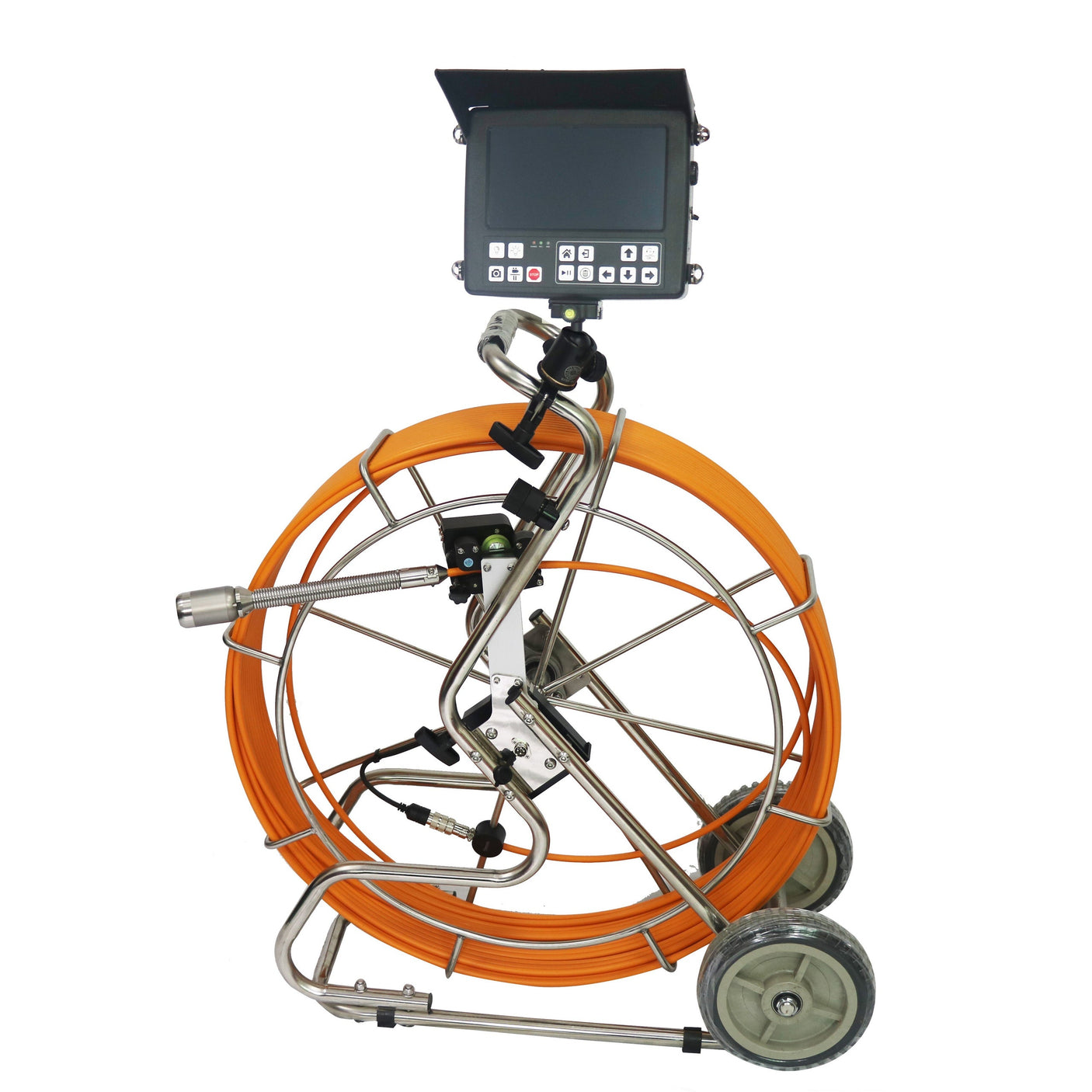 Vividia VS-729 All-in-One Sewer Drain Pipe Video Inspection Camera with 8" Portable Screen and 9mm Diameter Push-Rod and 40mm Diameter Waterproof Self-Leveling Camera and Built-in 512Hz Sonde