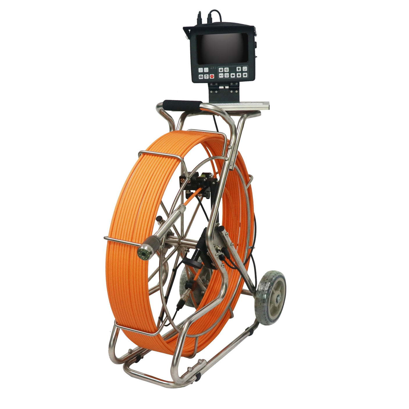 Vividia VS-729 All-in-One Sewer Drain Pipe Video Inspection Camera with 8" Portable Screen and 9mm Diameter Push-Rod and 40mm Diameter Waterproof Self-Leveling Camera and Built-in 512Hz Sonde