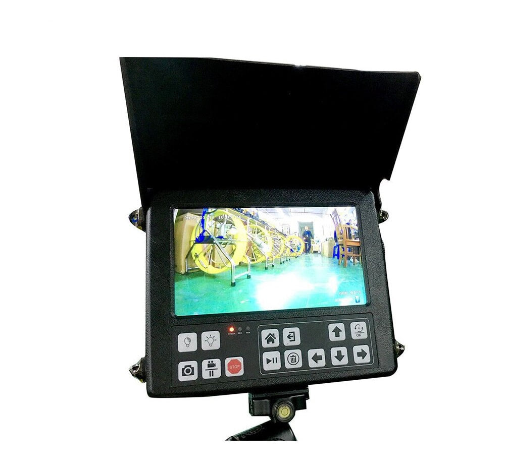 Vividia VS-729 All-in-One Sewer Drain Pipe Video Inspection Camera with 8" Portable Screen and 9mm Diameter Push-Rod and 40mm Diameter Waterproof Self-Leveling Camera and Built-in 512Hz Sonde