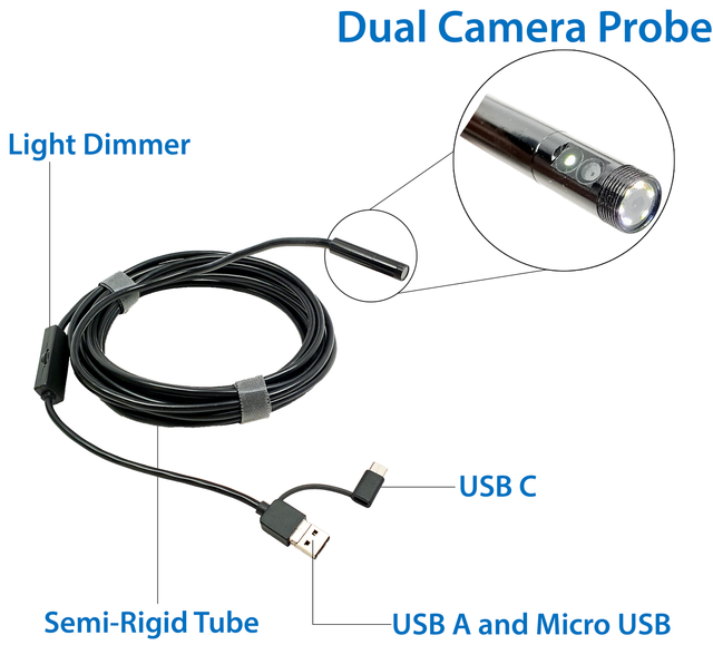 BD8050U USB dualcamera video borescope with 0.32" / 8mm diameter and