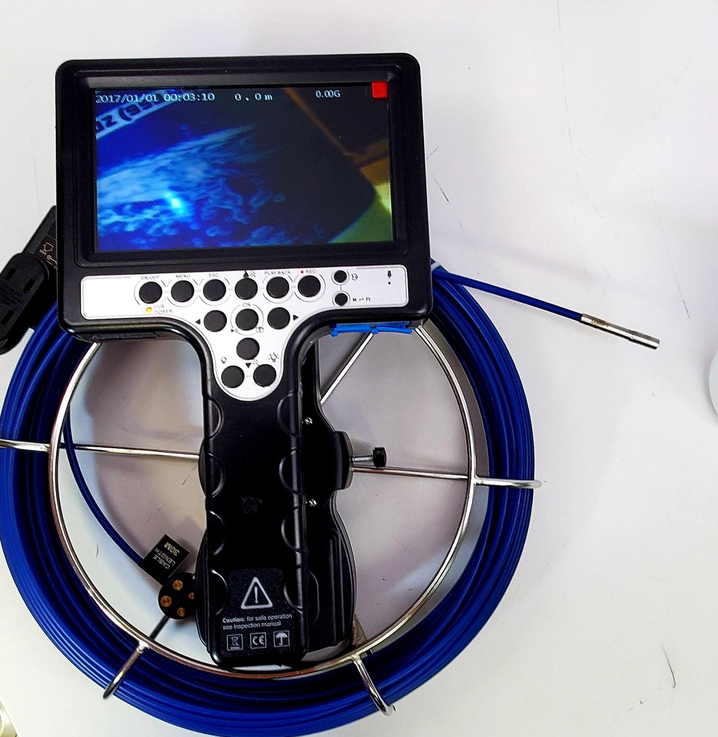Vividia VS-10730 All-in-One Pipe Sewer Drain Tube Video Inspection Camera with 7" Portable Screen mm Diameter 30m Long Push-Rod Cable and 7mm Diameter Camera